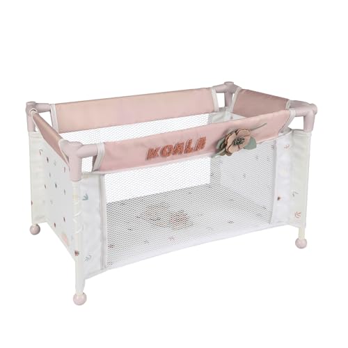 DE CUEVAS TOYS- Cuna de Viaje para muñecas Koala, Color Blanco y Rosa, Individual (50079)