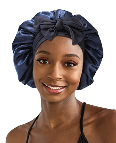 LEVAO Satin Bonnet for Sleeping Silk Hair Bonnets for Women with Band Adjustable Night Cap for Curly Hair Large Sleep Cap