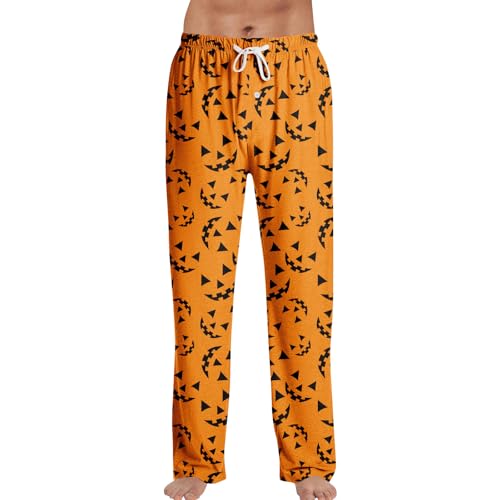 DuDubaby Halloween Pants Mens Pumpkins Pajama Sleepwear Lounge Pjs Pajama Bottoms for Men Sleep Soft Print