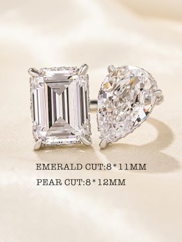 Toi et Moi 4.5CT Emerald & 3.5CT Pear Cut Two Stone Engagement Ring for Women, Sterling Silver 5A Cubic Zirconia Simulated Diamonds Ring with Open Bypass Design2