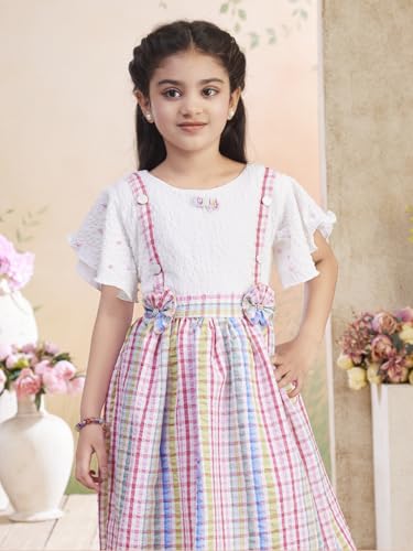 Image of Aarika Girls Green Colour Check Cotton Frock