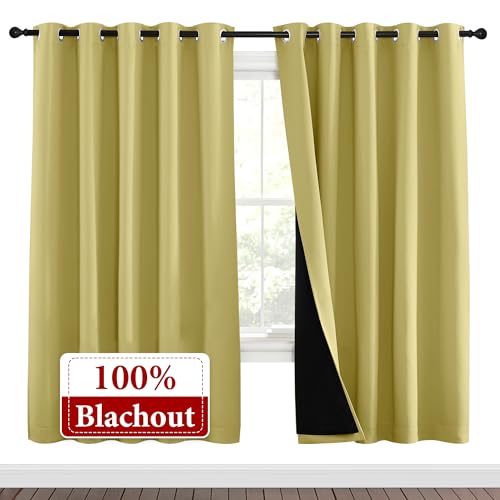 Image of NICETOWN Paler Yellow Full Shade Curtain Panels, Pair of Energy Smart & Noise Blocking Out Blackout Drapes for Dining Room Window, Thermal Insulated Guest Room Lined Window Dressing(70 x 72 inch)