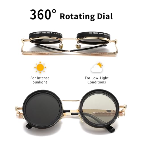 JOLLYNOVA Adjustable Tint Sunglasses, 1-9 Gears Steampunk Retro Metal Round Polarized Glasses with ND Filter Lenses (Gold) - Thumbnail 4