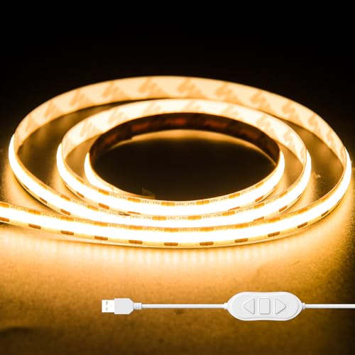 OULARA USB COB LED Streifen 5V Warmweiß 2700K, 1M Dimmbar 320LEDs, Flexibel Mit Speicher Funktion für TV Hintergrundbeleuchtung, Schlafzimmer, Spiegel