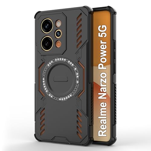 Image of amazon basics Back Case Cover for Realme Narzo Power 5G | Magnetic Case with Built-in Metal Ring | Supports MagSafe Charger, Wallet & Car Mount | Shockproof Hybrid PC + TPU | Black