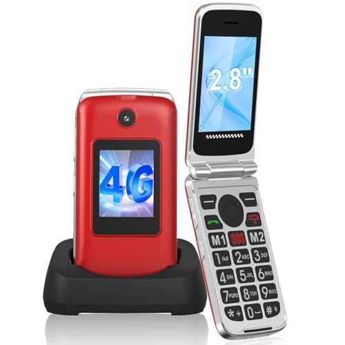 CHAKEYAKE 4G Telefono Movil para Mayores Libre con Teclas Grandes, Doble SIM | Fácil De Usar Teléfono Móvil Personas Mayores con Botón SOS | Cable USB C | Batería 1200mah | Base Cargadora |Rosa