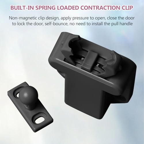 Juego de 12 Piezas de Autocierre Negro, Abrepuertas de Empuje, Función de Apertura Automática, Pestillo de Puerta con Desbloqueo Táctil, Apto para Armarios, Cajones, Roperos (Negro) - imagen 4