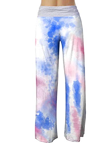 Image of iChunhua Women's Comfy Stretch Floral Print Drawstring Palazzo Wide Leg Lounge Pant