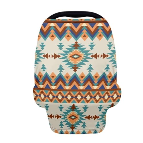 Image of Coldinair Native Aztec Geometric Ultra Soft and Stretchy Car Seat Cover for Baby Boys Girls,Car Seat Canopy Nursing Cover,Multi-use Cover,Baby Breastfeeding Cover