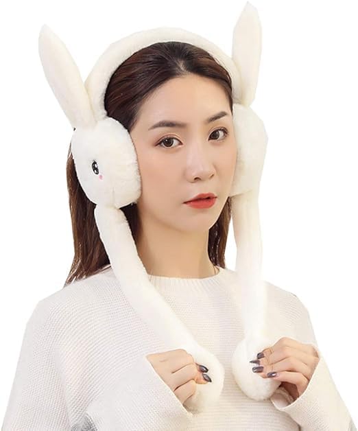 Image of Women's Winter Plush Earwarmer Bunny Earmuffs with Moving Jumping Rabbit Ears Headbands Winter Ear Warmers for Women Girls