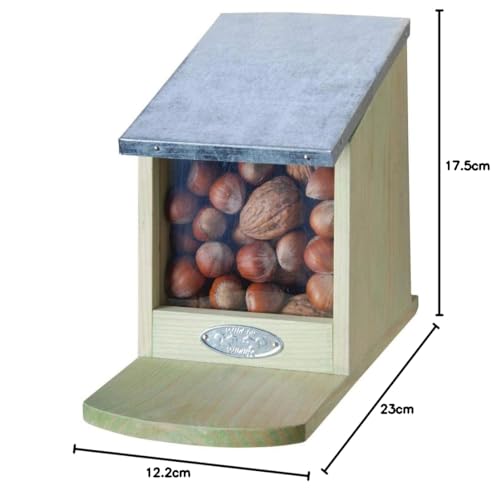 Esschert Design Futterhaus, Futterstation für Eichhörnchen mit Metalldach, Deckel klappbar, ohne Nüsse, ca. 12,2 cm x 23 cm x 17,5 cm