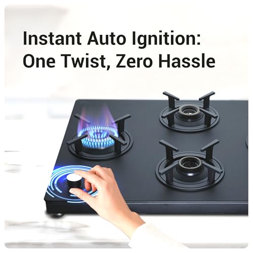 Elica 70cm 4 Burner Gas Stove | Auto Ignition | SBF MATT LOTUS TKN 694 CT VETRO 2J AI BK | Matt Finish Glass Top | SABAF Burners | Cast Iron Pan... - Image 4