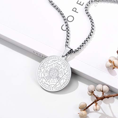 PROSTEEL Seven Archangels Talisman Pentagram Pendant Necklace, Sturdy Medallion, with Chain 55+5CM, 316L Stainless Steel/Gold Plated/Black (Send Gift Box)