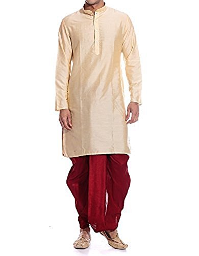 Royal Kurta hombres de seda mezcla Dhoti Kurta Set - Beige -