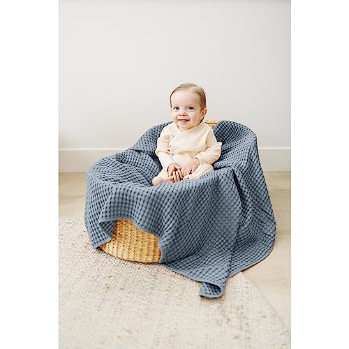 Image of Konssy Waffle Baby Blanket for Boys & Girls, Soft Newborn Swaddle Blanket | Waffle Knit, Cozy Crib Blanket Neutral for Nursery, Stroller & Toddler Bed, Machine Washable, 47 inch x 33 inch(Blue)