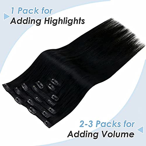 Laavoo Human Hair Clip In Extensions For Black Women 20 Inch Color #1 Jet Black Double Weft 5Pcs 70G Bundle 7Pcs 120G Hair Extensions Clip In Human Hair Jet Black Natural Hair 20" #TOP3