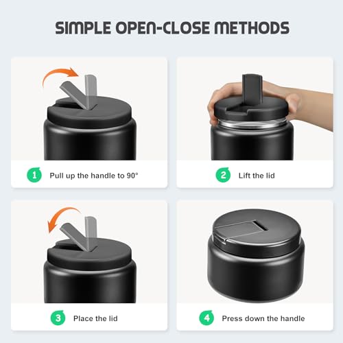 13.5oz Soup Thermo for Hot Food Kids with Buckle Lid Insulated Vacuum Food Jar Wide Mouth Leakproof Stainless Steel Lunch Container (Black) - Thumbnail 2