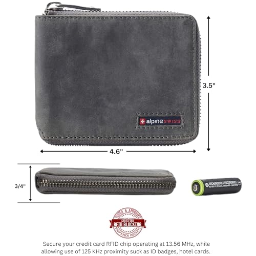 Image of Alpine Swiss Logan Mens Bifold Wallet All-Around Zipper Closure RFID Safe