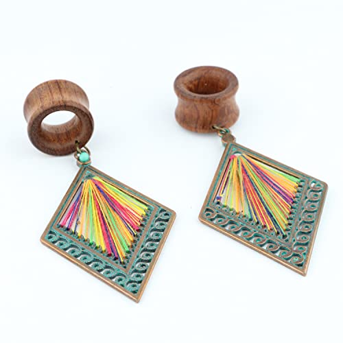 Balala 0G 8Mm Verdigris Patina Brass Rhombus Dangle Wood Ear Gauges Piercing Flesh Tunnels Plugs Statement Earrings #TOP3