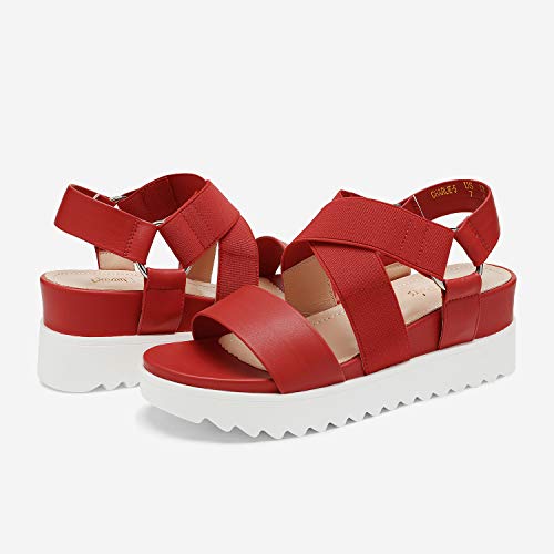 Dream Pairs Women?S Red Open Toe Ankle Strap Platform Wedge Sandals Size 7.5 M Us Charlie-5 #TOP2