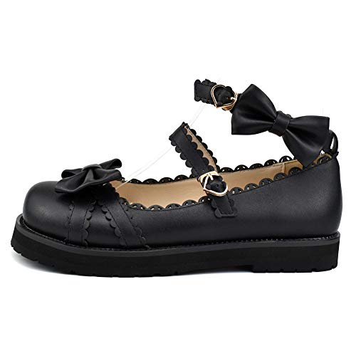 100FIXEO Women's Ankle Strap Platform Mary Janes Kawaii Goth Shoes with Bows3