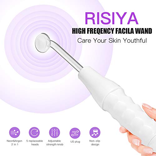Risiya High Frequency Facial Machine, Portable Handheld Skin Therapy Wand - Skin Tightening - Wrinkle Reducing - Dark Circles - Puffy Eyes Beauty Skin Care Tool