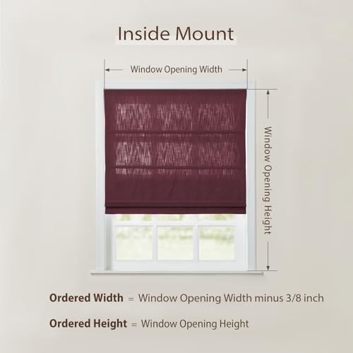 Image of TWOPAGES Isabella No Drill Cordless Roman Shade Linen Textured Cotton Roman Blind for Windows, Custom Made Room Darkening Blackout Roman Window Shade, Hardware Included, Burgundy, 1 Piece