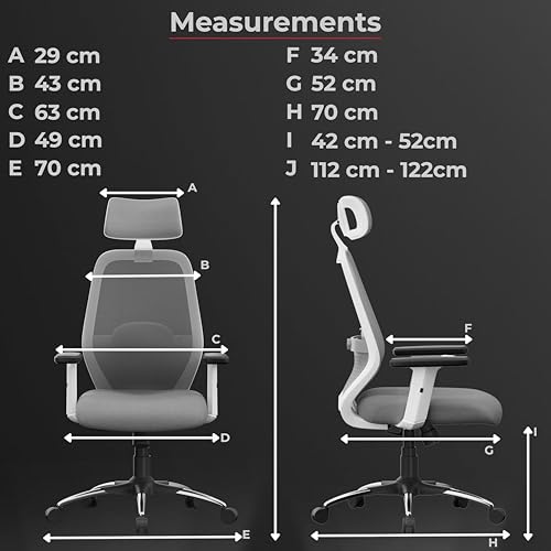 Image of Vertex High-Back Ergonomic Office Mesh Chair 3-Years Warranty by beAAtho- 2D Adjustable Headrest, Armrest & Lumbar Support, Heavy-Duty Metal Chrome Wheelbase-(DIY-Do It Yourself) White-Grey