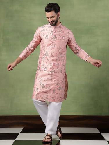 Image of SOJANYA (Since 1958 Men's Cotton Traditional Foil Print Motifs Kurta With Pyjama