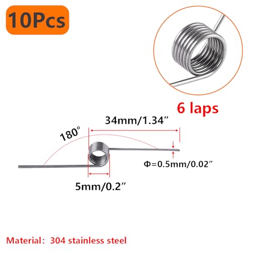 Qrity 10 Stück Torsionsfeder Aus Edelstahl 304, Torsionsfeder In V-Form, Außendurchmesser 5mm, 6 Runden, 180° Ablenkungsfeder, Mechanische Torsionsfedern