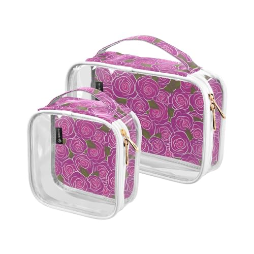 Motley Roses Trousse da toilette impermeabile per donne e uomini organizer per cosmetici in PVC trasparente per viaggi doppia cerniera confezione da 2 Come nella foto
