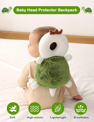 Image of JunNeng Baby Head Protector Backpack for Walking Crawling, Green Frog | Soft, Breathable, Adjustable, Baby Fall Back Head Protector for Falling