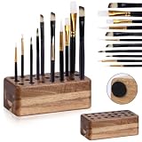 HKSZEH 21 Holes Paint Brush Storage Organizer Wooden Paint Brush Holder Stand for Art Brushes Artist Brush Holder for Office Desk Craft Tool Holder 5.9 × 2.8 × 2.2 In