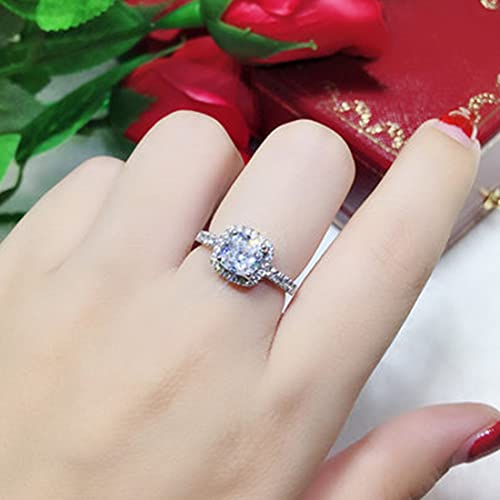 18K White Gold Plated 2CT Zircon Diamond Engagement Ring for Women Sterling Silver Jewelry Halo Cushion Ring2