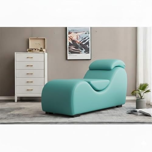 Image of SOUL CRAFT Sheesham Wood Leatherate Tantric Loung Chair, Yoga Chaise Lounge,Chaise Sofa Modern Lounge,Relaxing Chaise Lounge Chair, loveseats with Cushion (Teal)