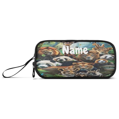 Image of Custom Animals Pencil Case Box Boys Girls Personalized Name Large Pencil Pouch Stationery Pen Bag Organizer for Kids Adults School Office