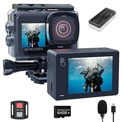 Apexcam Nueva X80pro con EIS cámara Deportiva de D...: 📹Profesionales 4k 48MP y 64G tarjeta : Los accesorios de la cámara incluyen una tarjeta de memoria de 64 GB, por lo que no es necesario comprar una tarjeta de memoria adicional para utilizarla. Capture los emocionantes detalles de su vida con vídeos ...