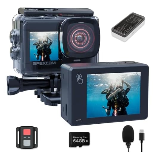 Apexcam Nueva X80pro con EIS cámara Deportiva de Doble Pantalla con 64G Tarjeta 4K60FPS 48MP Ultra HD WiFi cámara de acción cámara subacuática 40m Impermeable 2.4G Control Remoto 2x1350mAh baterías