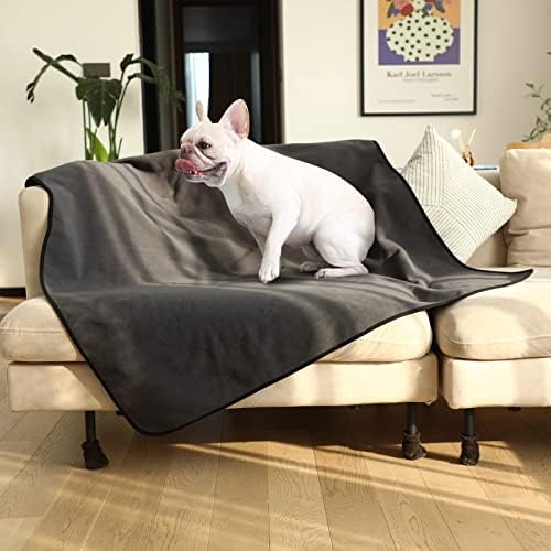HAPPY HACHI Waterproof Reversible Pet Blanket for Dogs Cats 152x127cm, Soft Fleece Warm Dog Throw Blanket, Washable 3 Layers Pet Friendly Bed Sofa Cover Protector from Spills, Grey
