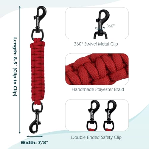 PetBonus Hundehalsband Clips, handgefertigtes Sicherungsband für Hundegeschirr, Stachelhalsband, doppelendiger Leinenverbinder (Rot)