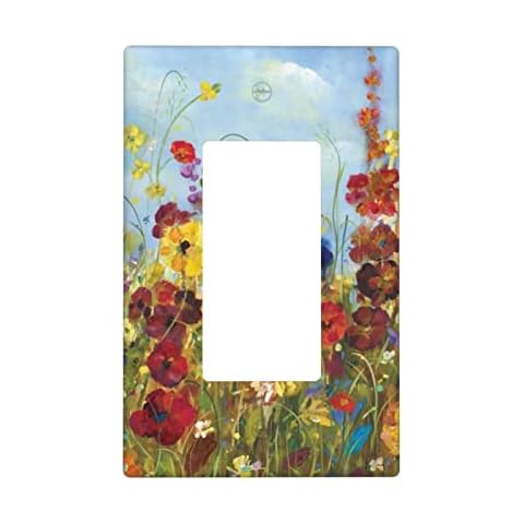 Oil Painting Flowers 1 Gang Light Switch Cover Decorative Single Rocker Wall Plate Decora Switchplate Electrical GFCI Outlet Covers Faceplate for Bathroom Bedroom Kitchen Home Decor Cover