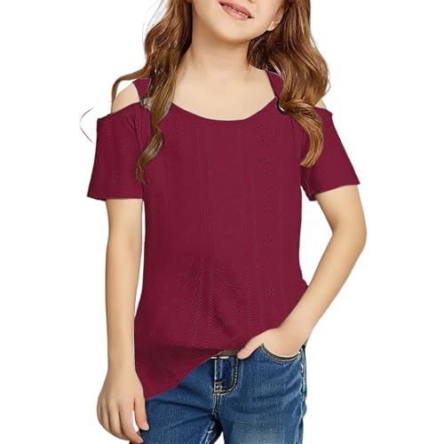 Kids Girls Shirt Hollow Out Kids Cute Tunic Tops Short Sleeve Aesthetic Loose Fit Comfy Blouse Solid