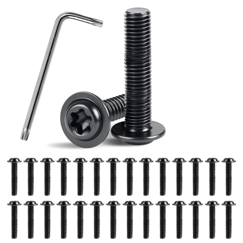 Migubigu 30 Pcs Tornillos De Cabeza Alomada Con Brida M6 X 25 Mm, Tornillos De Cabeza Plana Con Llave Torx, Tornillo Torx Acero Inoxidable, Rosca Completa, Para Muebles, Electrodomésticos, Maquinaria