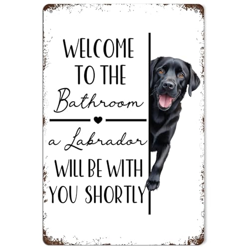 OVAcational Black Labrador Retriever Dog Bathroom Metal Signs, Black Lab Gifts Tin Sin, Gifts for Labrador Dog Lovers Metal Wall Decor for Bathroom Washroom Restroom Toilet Decoration, 8x12 Inch
