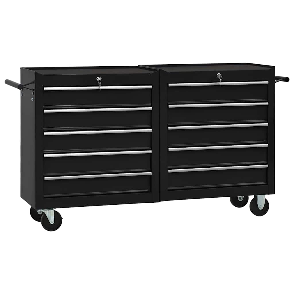 Home Utensili - Carrello portautensili con 10 cassetti Acciaio Nero (147183+147184)