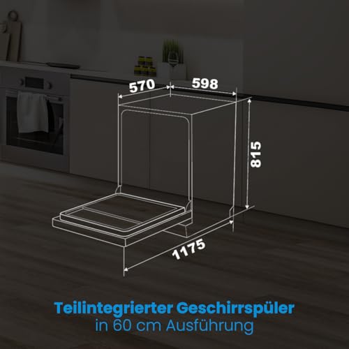 Bomann Spülmaschine Geschirrspüler 60cm, teilintegrierte Ausführung, sehr leise, Spülmaschine teilintegriert 60 cm, automatische Türöffnung, inkl. Aquastop, 40°-65°C, 6 Programme - GSPE 7423 TI