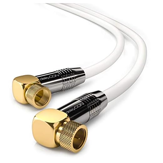 deleyCON 1,5m SAT-Antennkabel HDTV Satellitkabel Koaxialkabel 2x Vinklad - F-Kontakt (90° Grader) Till F-Kontakt (90° Grader) - Metallkontakt - Vit