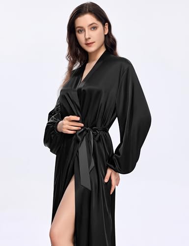 Image of PRODESIGN Satin Kimono Robe Women Long Silky Kimono Bathrobe Sleepwear Wedding Bridesmaid Robe