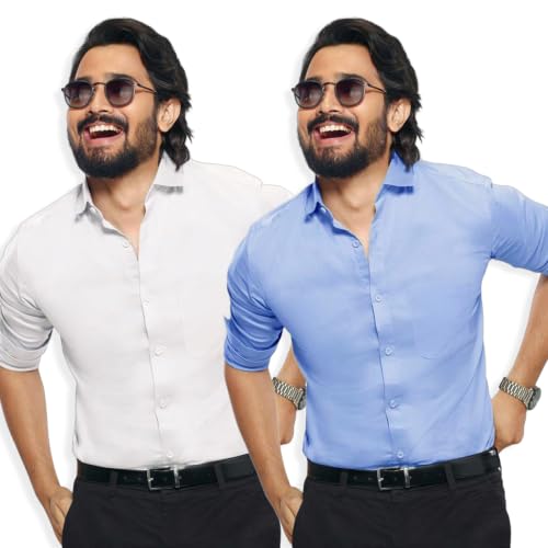 Image of Pinkmint Men's Solid Shirt | Soft Cotton Blend | Casual Shirt | Plain | Full Sleeve - Regular Fit (Available in Plus Size and Pack of 2)