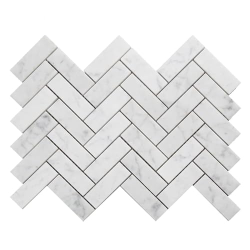 Soulscrafts White Carrara Marble Mosaic Tile, Marble Tile 1x3 Herringbone
